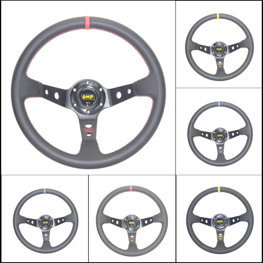 OMP Автомобильный спортивный руль гоночного типа высокого качества Универсальный 14 дюймов 350 мм алюминий+ ПВХ 4 стиля красный желтый