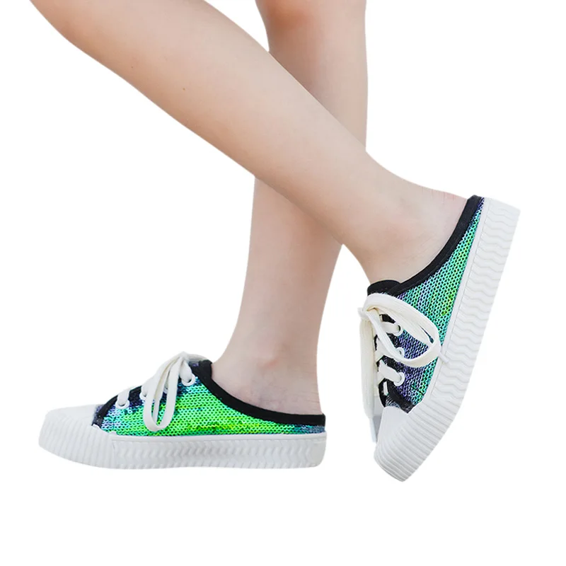 

Baby Shoes Spring Autumn fashion Children Breathable Anti-Slip Sequin Canvas Sneakers Soft Soled Half Drag Casual Shoes