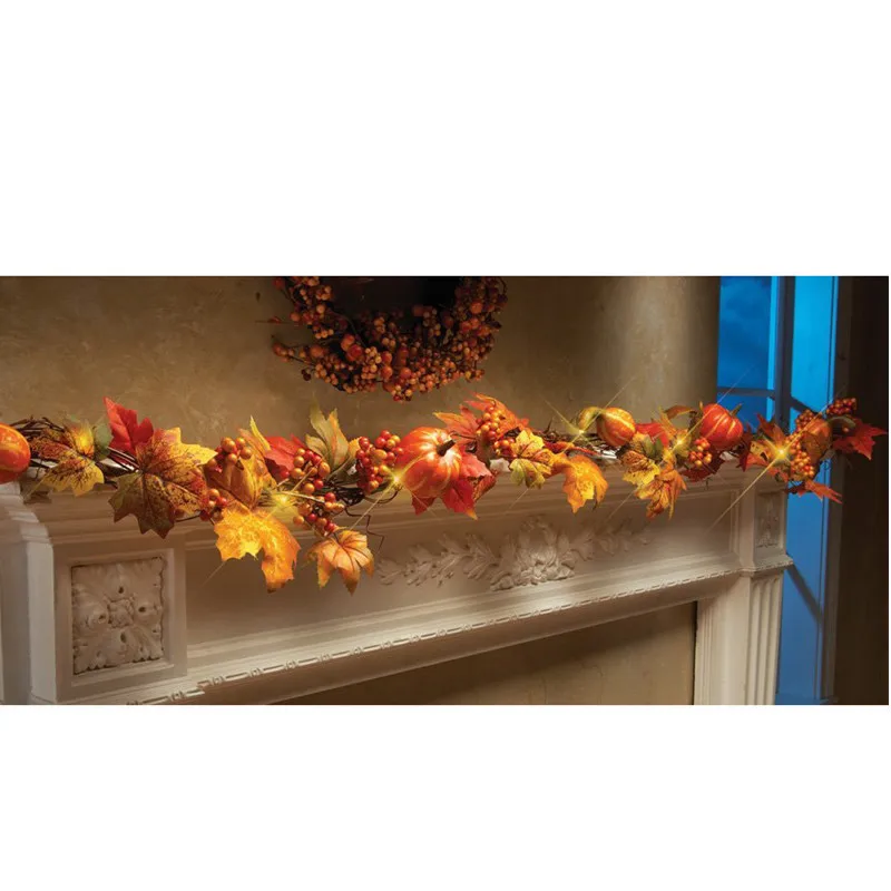 

1.8M LED Light Pumpkin Maple Leaf Decorative Rattan Fall Autumn Pumpkin Maple Leaves Garland Thanksgiving Decor
