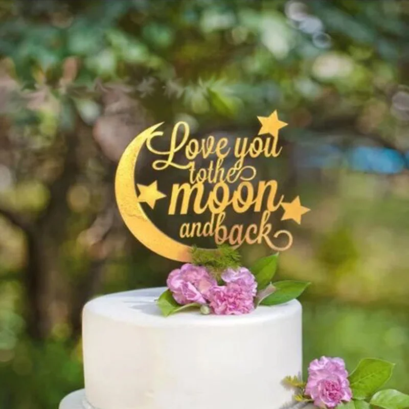 New Moon Paper Cake Toppers Golden Love You Moon Back Cottura Cake Toppers Per Bambini Decorazioni Per Torte Per Feste Di Compleanno Forniture