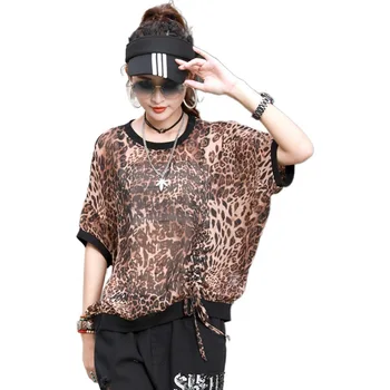 

Elegant Tops Fashion Womens Tops Ladies Leopard Loose Low Cut Off Shoulder Half Sleeve Blouse Sexy Hot Summer Chiffon Shirt Z2