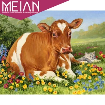 

2020 Meian Cow Diamond Painting Cow Cross Stitch Home Decor Diamond Embroidery Animal Picture Rhinestones Gift Handmade Wall Art