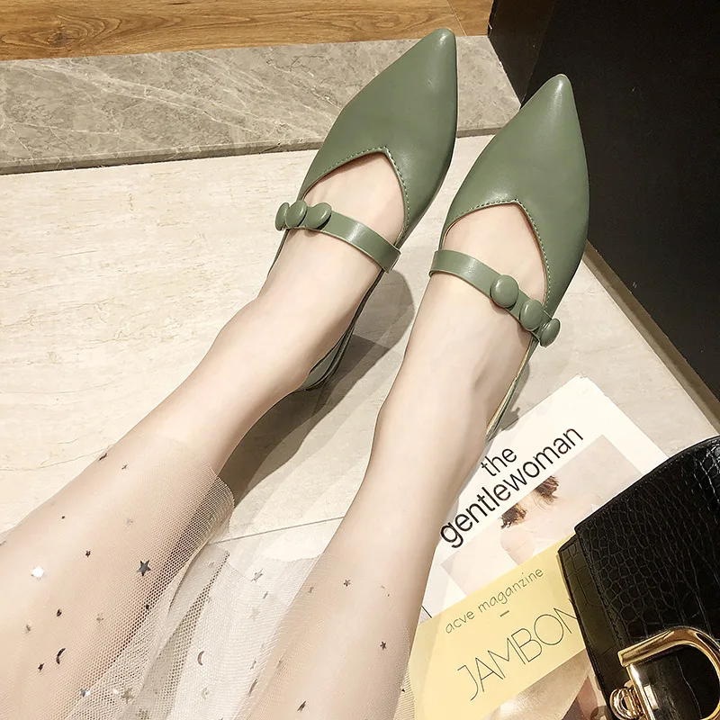 

2019 New Style Autumn WOMEN'S Thin Shoes Pointed-Toe Foot Covering Slipper Double Purpose Square Heel Low Heel Low-Cut