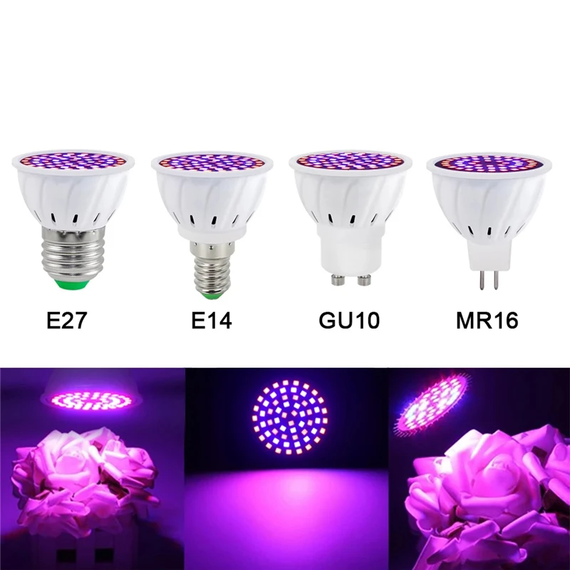 LED Grow Lamp Phyto GU10 E27 MR16 Full Spectrum 60 80LEDs 220V Flower Seedling Fitolamp