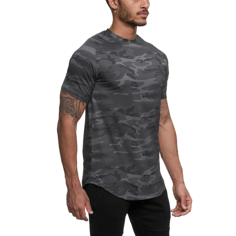 Camo Running T shirt Men Rashguard Gym 