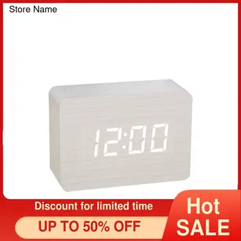 

Wood and bamboo LED digital alarm clock time temperature date voice control modern electronic