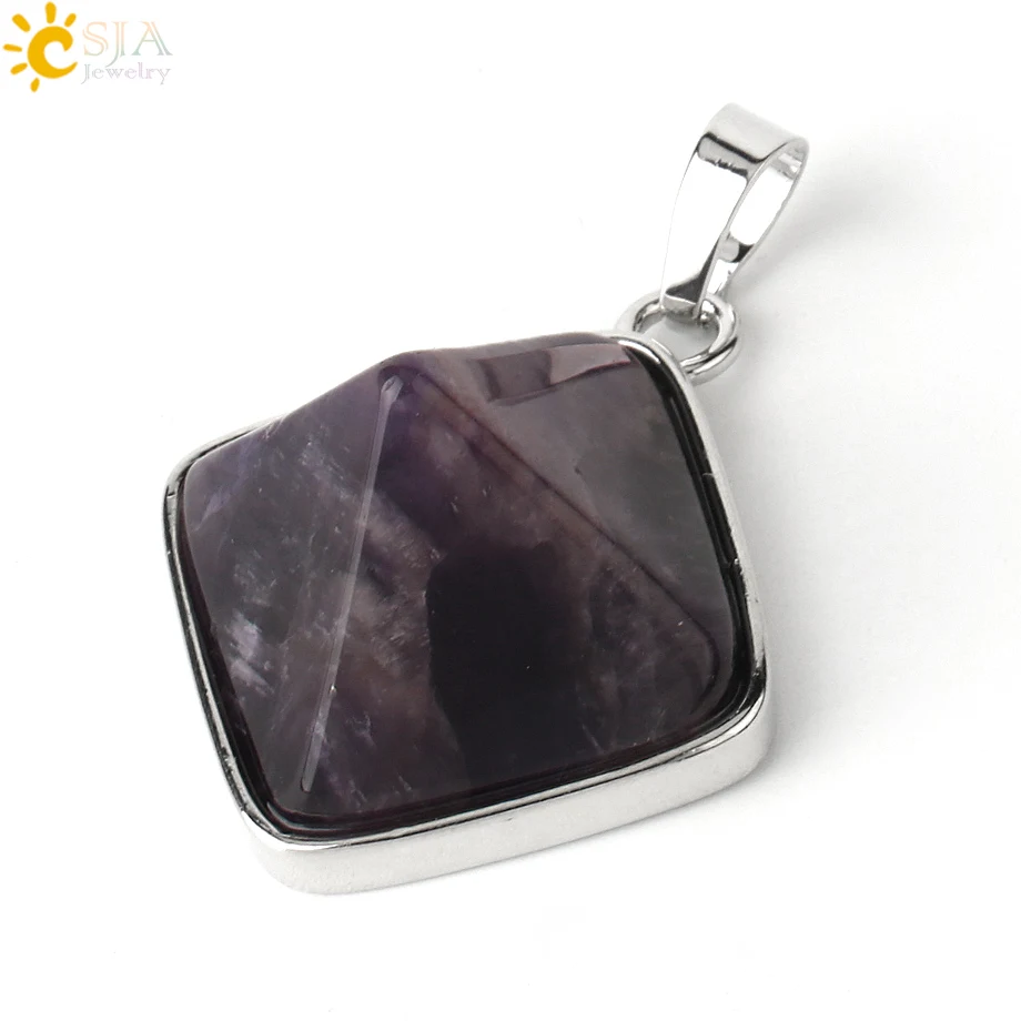 Amethyst CSJA, подвески в виде пирамиды из натуральных камней, квадратные, рейки, фиолетовые, Кристальные, розовые, Кварцевые ожерелья для женщин и мужчин, модные, целебные ювелирные изделия G298 - Окраска металла: Amethyst