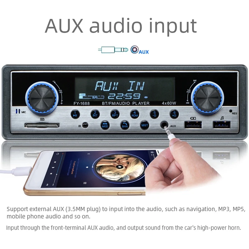 Автомобильный MP3-плеер, автомагнитола 1 DIN Bluetooth стерео аудио fm-приемник цифровой медиаплеер 4x60 Вт FM Поддержка IOS/Android телефон 5 В