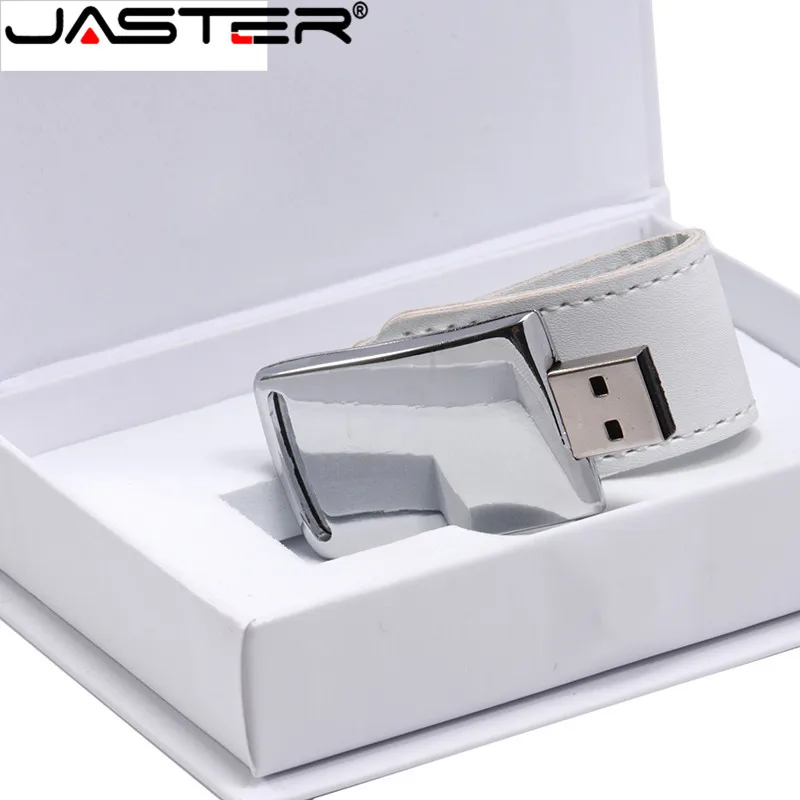 Jaster-custom Flash Pendrive com Caixa Branca Usb de Couro Presentes Usb 2.0 64gb 32gb 4gb 8gb 16gb Mais de pc Logotipo Gratuito - Imagem 5