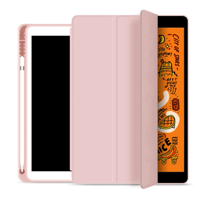 Розовый Для iPad 10,2 чехол с карандашом держатель для iPad 7-го поколения чехол TPU Мягкий силиконовый корпус полный защитный чехол Авто Режим сна/пробуждения - Цвет: Розовый