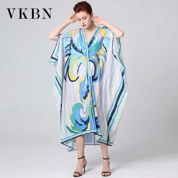 

VKBN 2020 Summer Bat Sleeved Dress Women New V-neck Loose Big Elegant Dress Vestidos De Fiesta