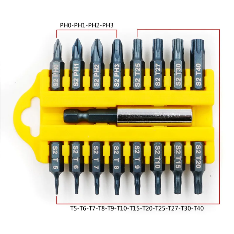 DWZ 17Pcs/Set 4 Type Tamper Proof Torx Hex Star Bit Magnetic Holder Screwdriver Bits