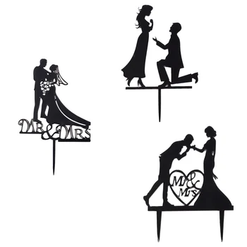 

1pc Wedding Cake Topper Bride Groom Mr Mrs Wedding Decorations Acrylic Black gold Cake Toppers Mariage Party Supplies