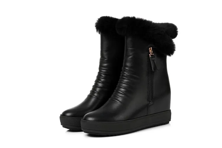 Г., осенние ботинки зимние ботинки короткая зимняя обувь из Pu искусственной кожи на скрытой танкетке с круглым носком женская модная обувь женская обувь женские кожаные ботинки - Цвет: Черный