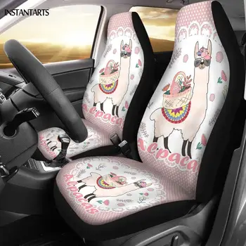 

INSTANTARTS Cute Cartoon Animal Alpaca/Llama Print Cushion Covers Fit Most Car Full Wrap All Year Use Universal Car Seat Covers