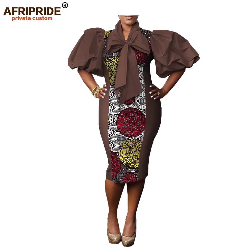 Африканская печать весеннее платье для женщин AFRIPRIDE Лук шеи наполовину спущенный рукав до колена повседневное женское Хлопковое платье A1825018 - Цвет: 533J
