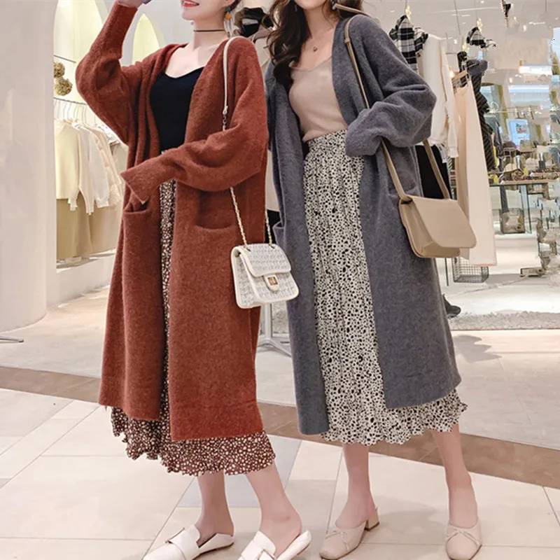 ^Cheap Women Autumn Winter Long Cashmere Sweater Coat Knitted Cardigan V Neck Pull Femme Casual Plus Size Sueter Mujer Truien Dames