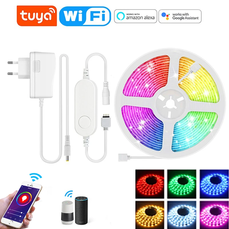 1/2/3/4/5/10/15 м цветных (RGB) светодиодных лент светильник с Tuya Smart Life APP Wi-Fi контроллер 12V