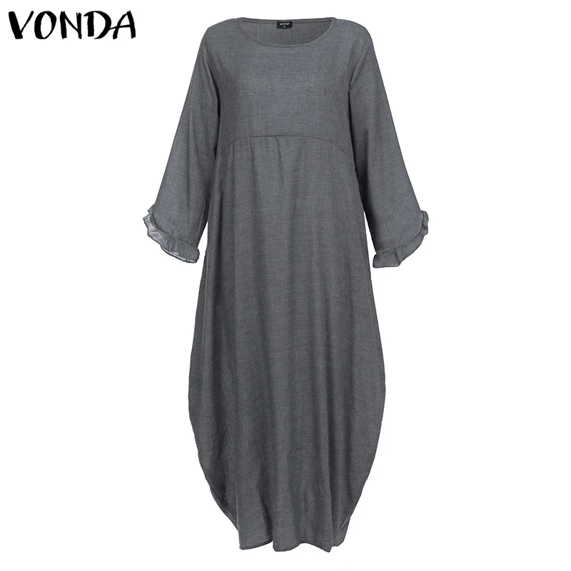 VONDA платье для беременных, винтажное платье с круглым вырезом и длинным рукавом, вечерние платья макси, повседневное свободное осеннее богемное платье