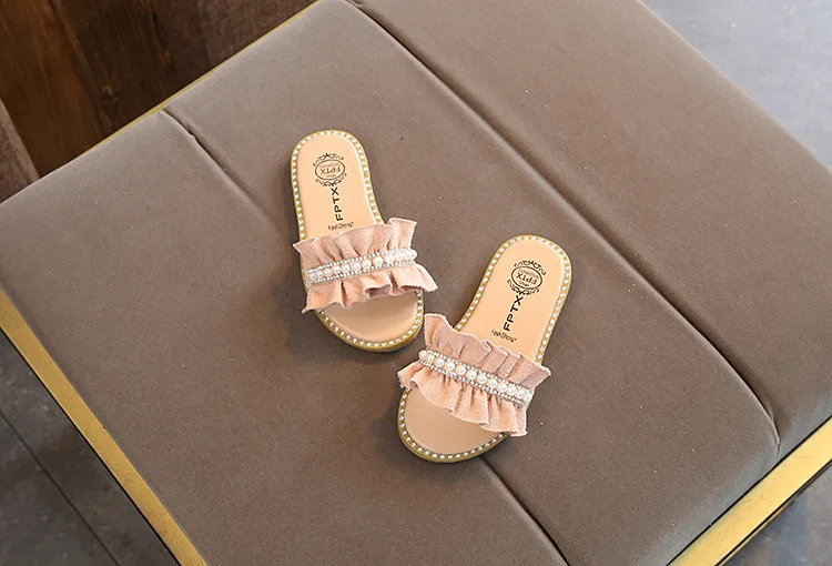 Childrens Shoes Kids Sandals For Toddlers Girls Princess Sweet Soft Pearl Beaded With Rhinestone Girls Slippers Slides 21-30