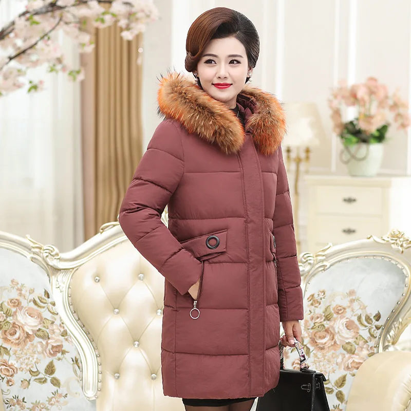 

Middle-aged WOMEN'S Cotton-padded Clothes Women's 2018 Winter New Style Korean-style Large Size Hooded Middle-aged Women Dress M