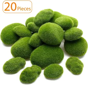 

20 Pieces Artificial Moss Rocks Decorative Faux Green Moss Covered Stones for DIY Floral Design Rocks Decorative Faux Green Moss