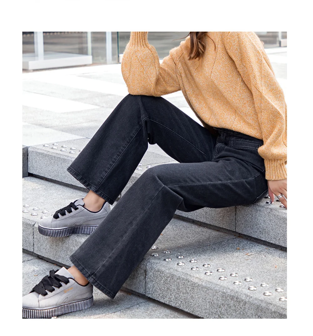 Zsrs new High Waist Straight Jeans Women autumn blue Casual Loose Wide Leg Jeans Trousers Striped Palazzo Pants Large size