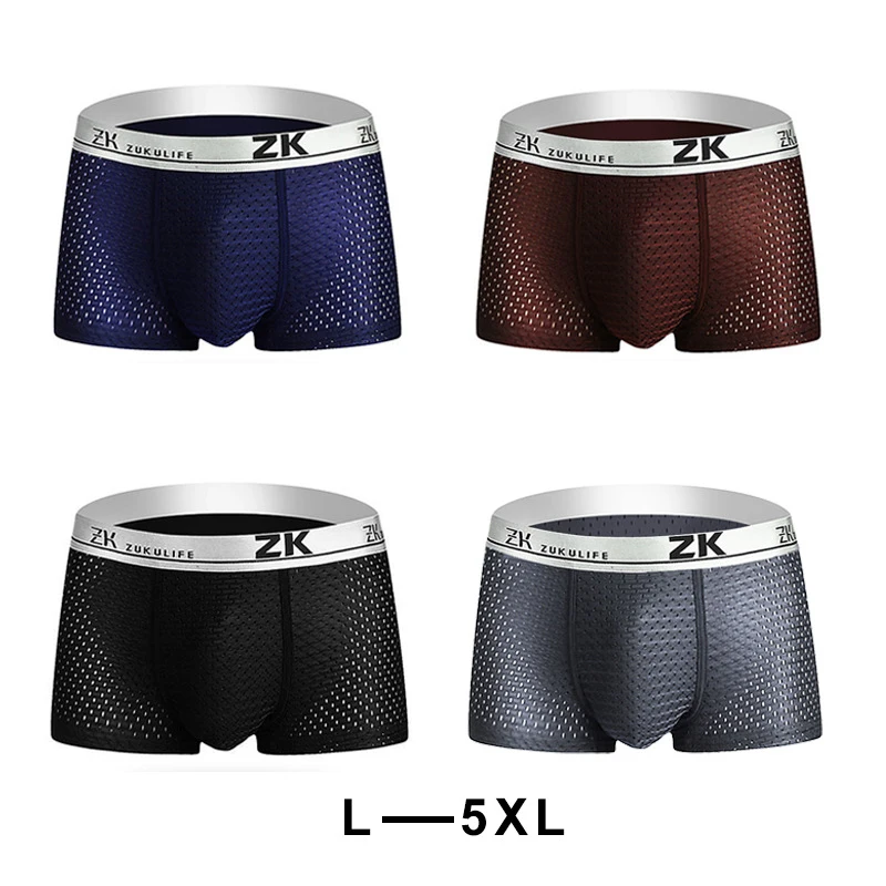 4 Pcs/Lot 5XL Men's High-end Noble Boxer Briefs 5XL Soft Breathable Regal Ice Silk Mesh Men's Panties Underwear 5XL
