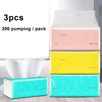

3 Packs 200 Sheets Household Paper Towel Wood Pulp Skin-Friendly Napkin Paper Home Hotel Restaurant Soft Facial Napkin Tissues
