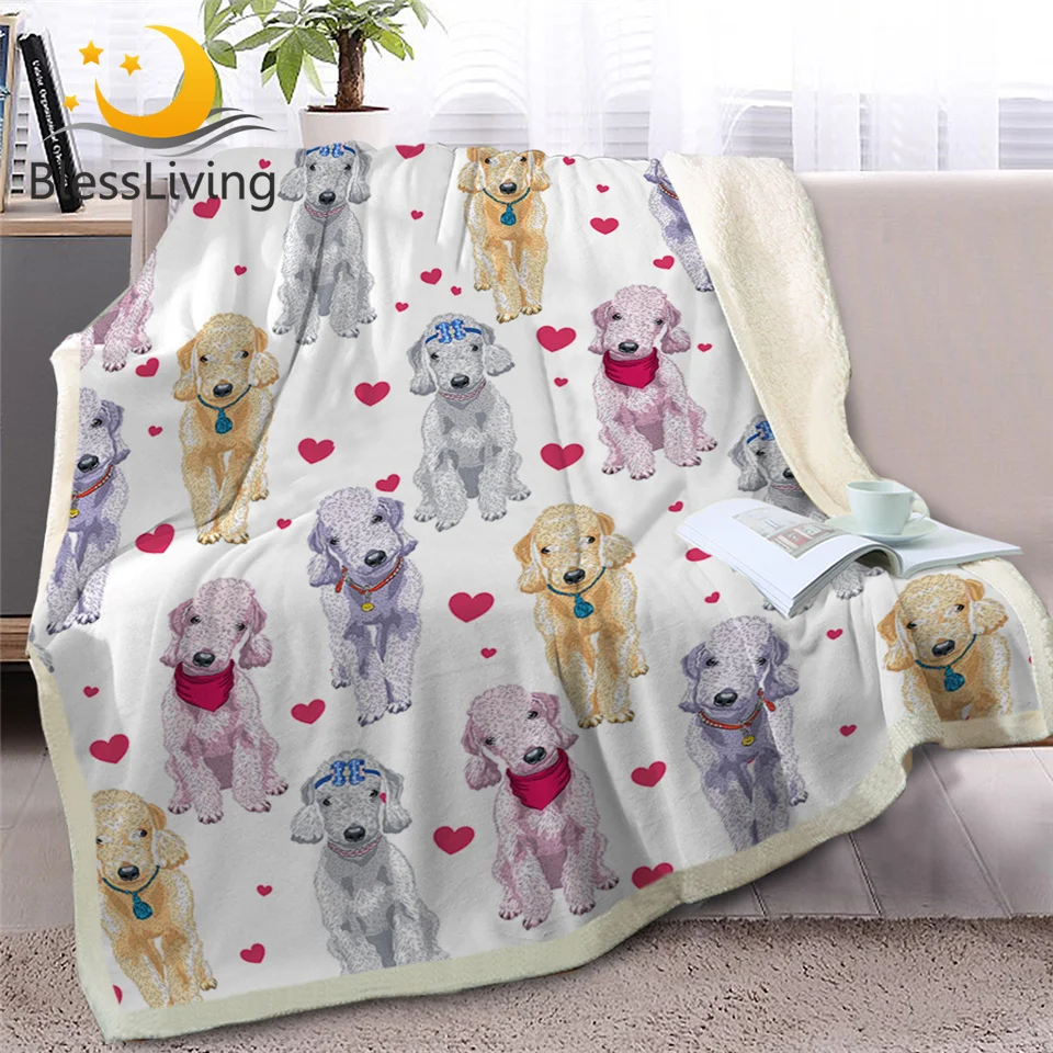 

BlessLiving Hippie Dog Sherpa Blanket for Beds Cartoon Animal White Throw Blanket for Kids Bedspreads Heart Soft Bedding 150x200