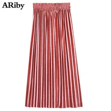 ARiby бархатная юбка золотистого цвета, осень и зима, новая модная юбка с высокой талией, облегающая плиссированная юбка с эластичной резинкой на талии, 7 цветов, юбка размера плюс