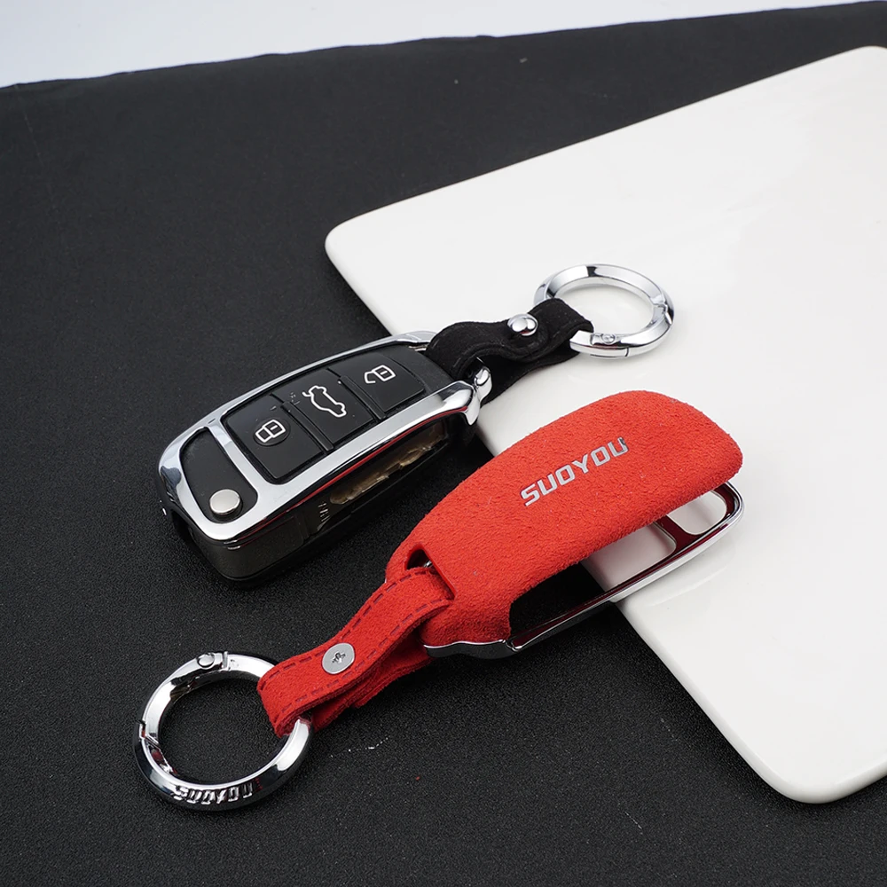 

Fits Perfect Suede Leather Car Key Cover FOB Case For Audi A5 A6 A7 A8 Q7 C5 C6 A4L A6L S3 RS6 3Button Flip Key Jacket Wallet