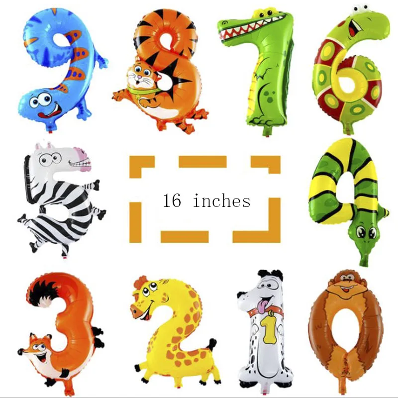 

Ynaayu 1pc 16Inch Cartoon Animal Number Balloons Foil Balloons Digital 0-9 Children's Day Baby Birthday Party Baloon Decoration