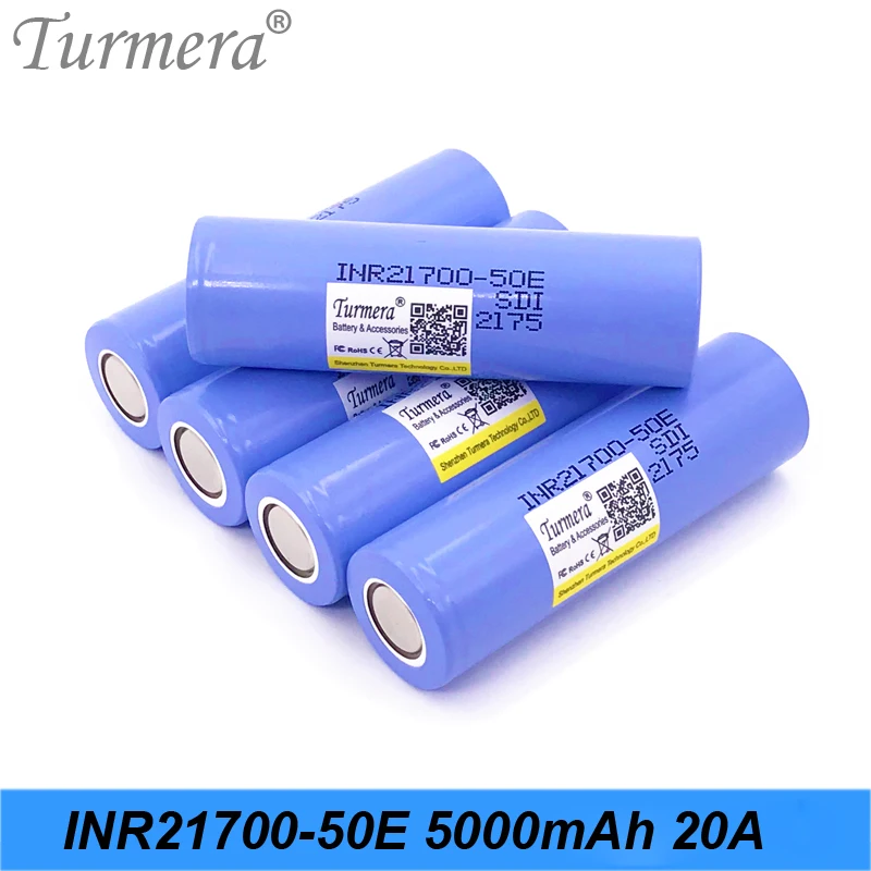 Аккумулятор Turmera 21700 батарея 5000 мАч INR21700-50E тока разряда 20 А для фонарика