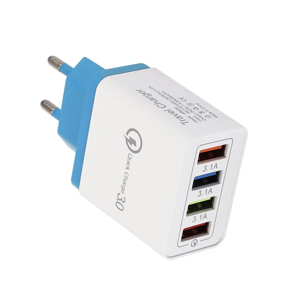 

4-port Fast Charging Qc 3.0 Usb Hub High Standard Pc Fireproof Material Wall Charger 3.5a Power Adapter EU/US Plug