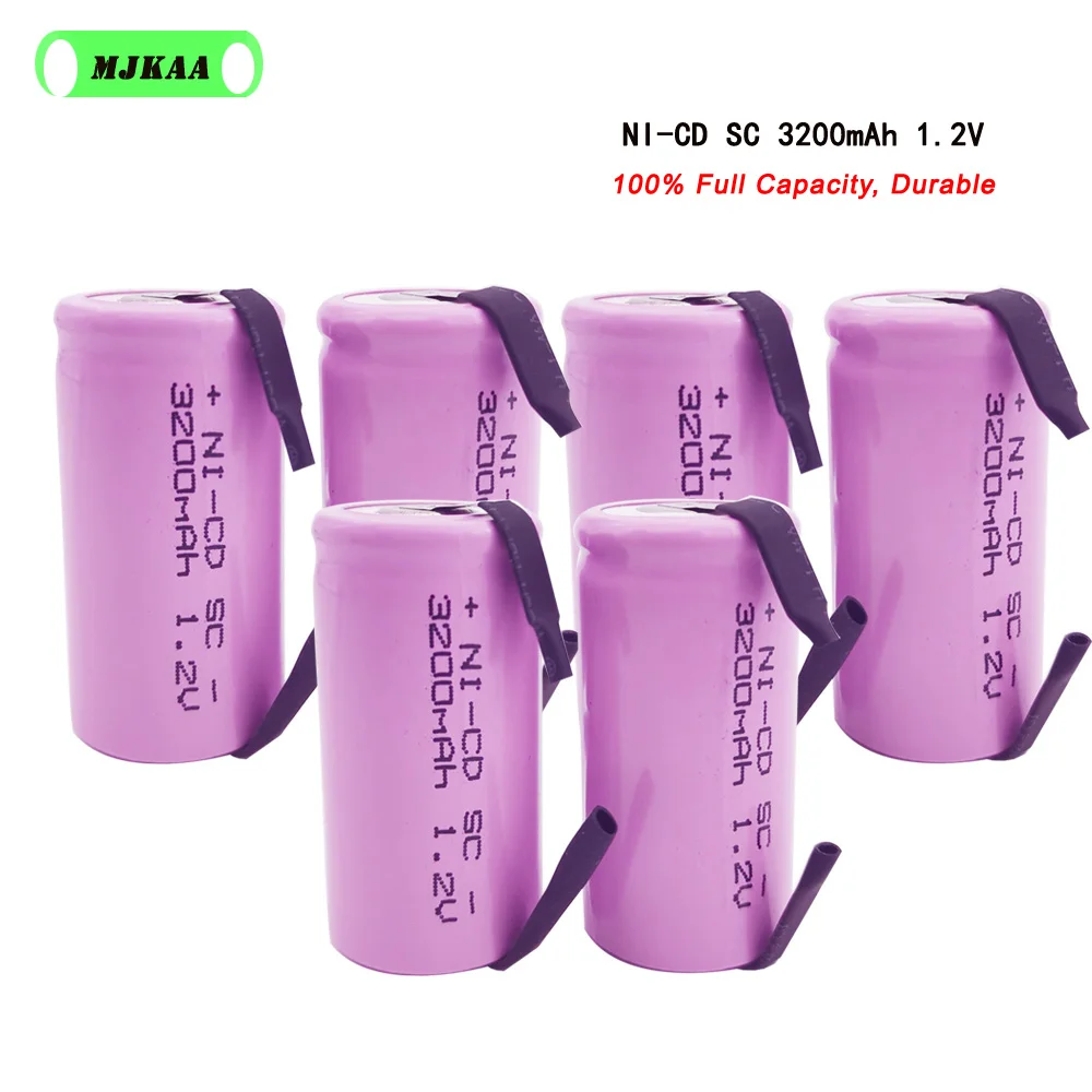 MJKAA 10 шт. SC 1 2 V 3200MAH аккумуляторная батарея 4/5 Sub C Ni cd ячейка с заварочными вкладками