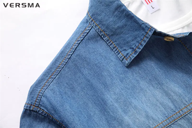 VERSMA Лето Camisa Social Masculina Свободная джинсовая рубашка мужская с коротким рукавом Тонкая Хлопковая мужская одежда Бесплатная доставка 8XL