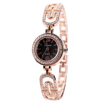 

High-quality Brand new Beneficial Fashion Waterproof Quartz Exquisite Watch Gold Belt Black Surface P034