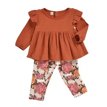 

Kids Baby Girl Clothes Sets Outfits Long Sleeve top Floral Pants Cotton 2Pcs