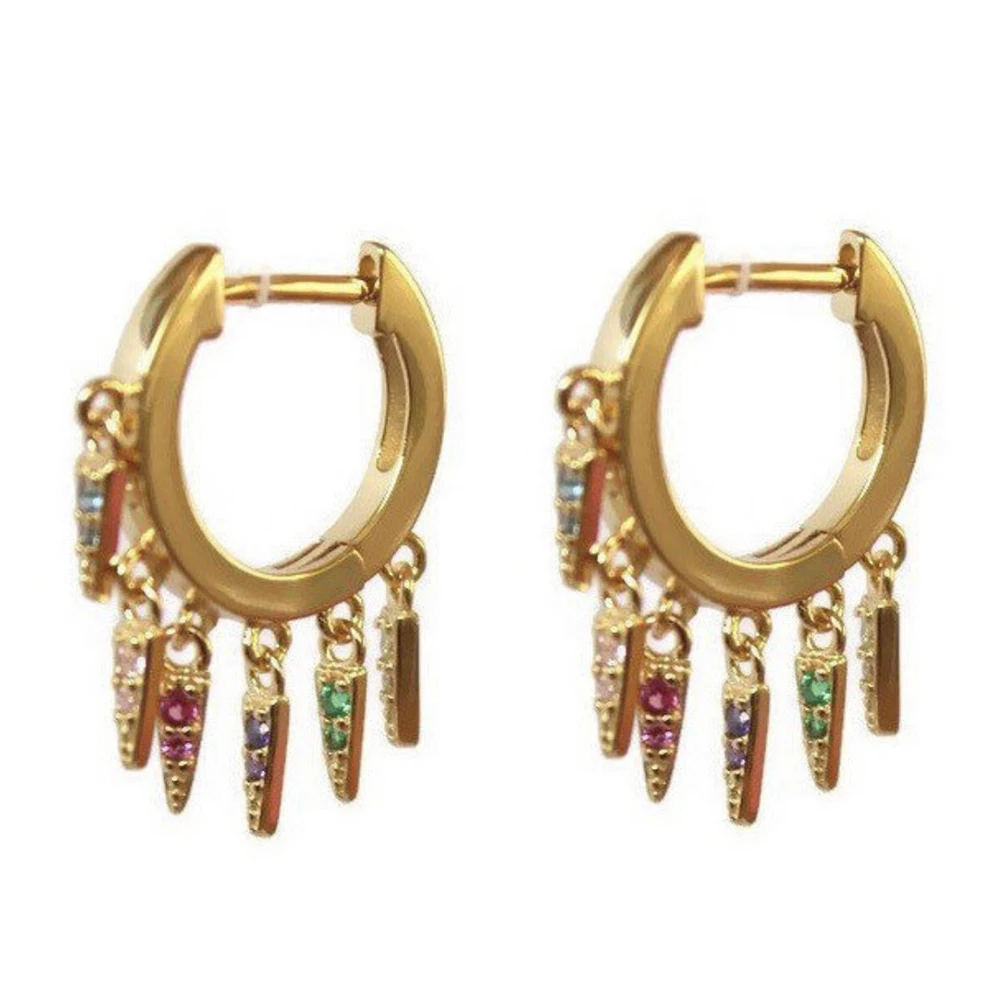 

rainbow cz spike charm hoop earring gold filled fashion european lady stunning jewelry
