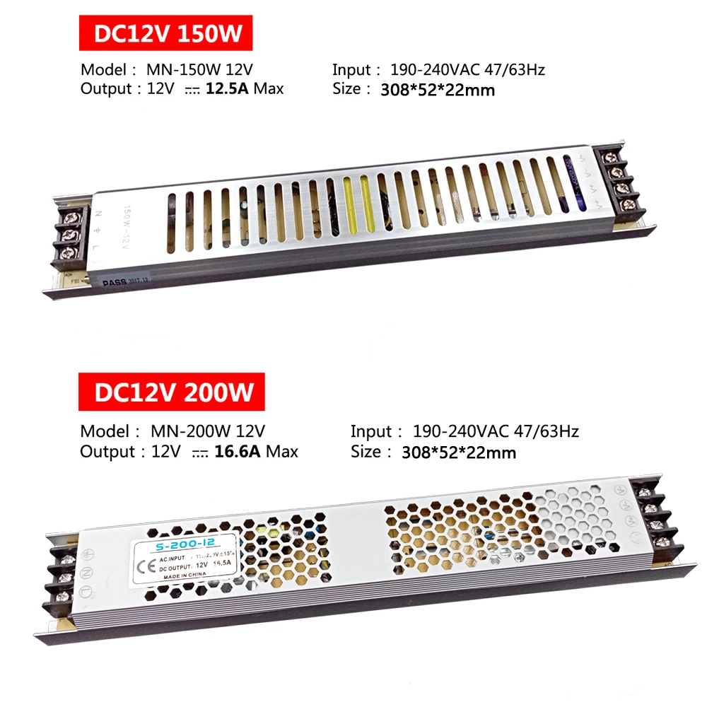 DC 12V 24V 60W 100W 150W 200W 300W ультра тонкий светодиодный источник ...
