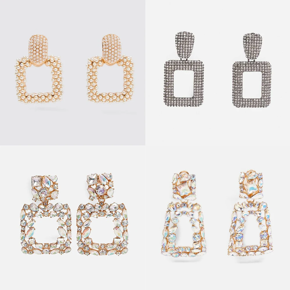 

Ztech ZA Simulated-pearl Drop Earrings Statement Square Crystal Metal Earrings Female Wedding Party Gifts Accessories Brincos