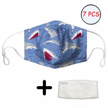 

Cartoon Shark Pattern Adults Protection Mask Polyester Fabric Easy Clean Women/Man Cold Weather Face Protection Mask Anti-Dust