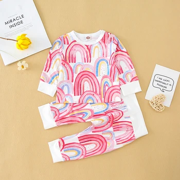 

Menoea 6-24M Children Clothing Sets 2020 Newborn Baby Autumn Long Sleeve Suits Tops Rainbow Print Pants 2Pcs Kids Clothes Suits