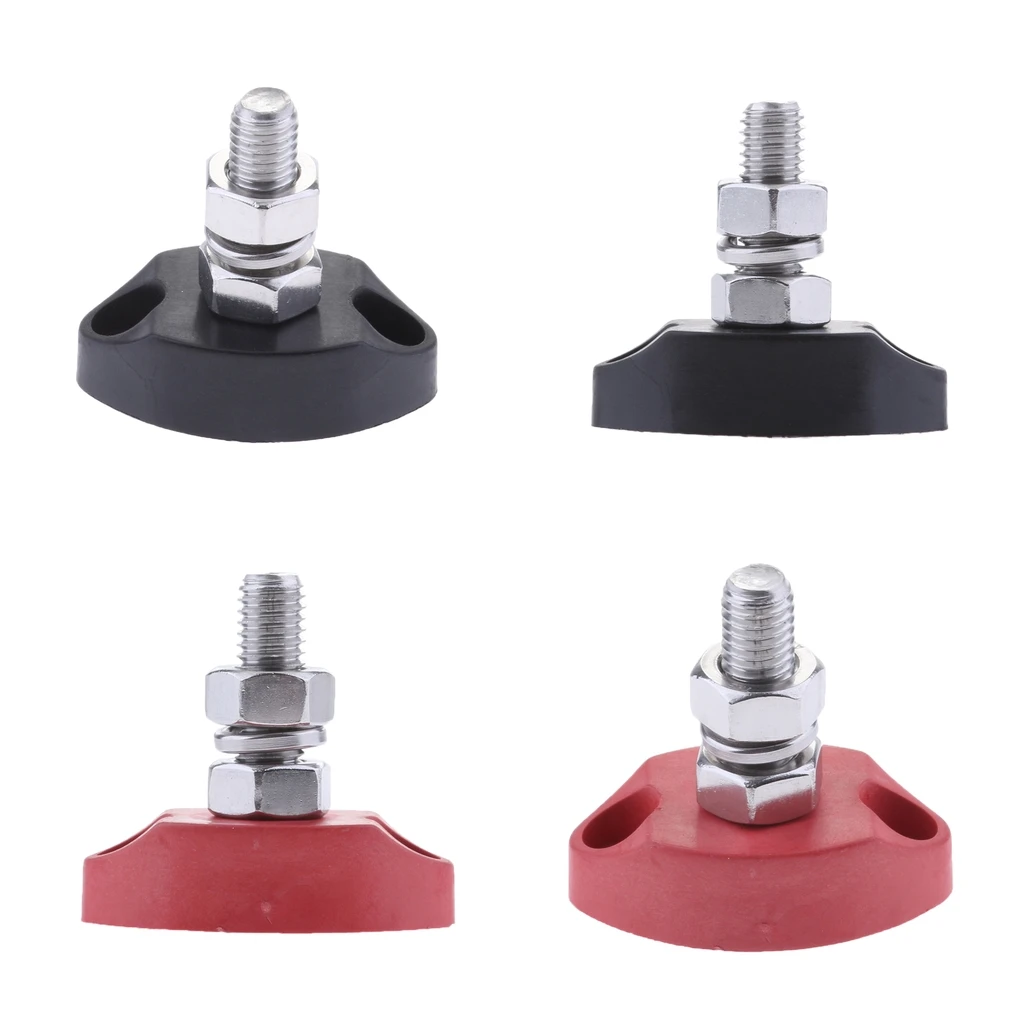 4pcs DC 12V Bus Bar Terminal Block - 1/4 inch 6mm Positive Insulated Single Stud Power and Ground Junction Post - Red+Black