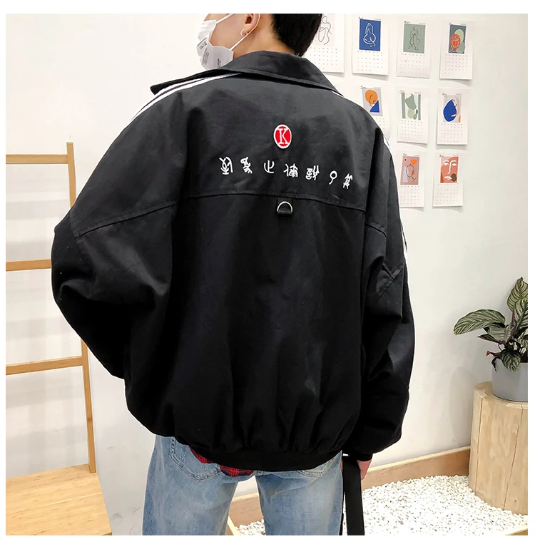Spring And Summer Japanese Korean Autumn Clothing Hong Kong Style CHIC Years Men's BF Harajuku-Style Students Loose-Fit Embroide
