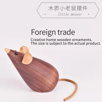 

New creative handmade wooden home furnishing small mice walnut Nordic cute animal furnishing