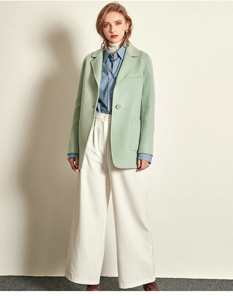 women s winter coat light green Double sided wool cashmere outwear autumn plus size ladies fashion overcoats free ship