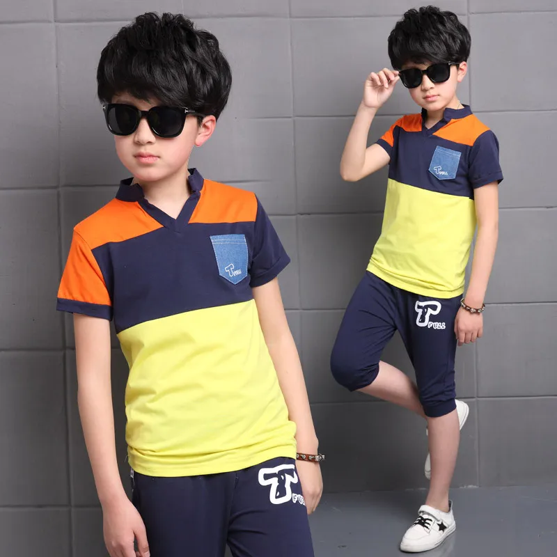 

2019 Boys Set Short Sleeve Shirt Shorts 2pcs Set Summer Cotton Patchwork Boys Tracksuit Boutique Kids Clothing Boy Baby Clothes