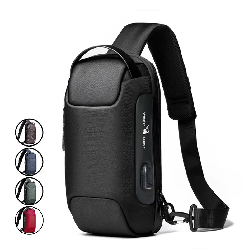 Waterproof Men's Shoulder Bag Chest Sling Travel Bags USB Port Daily Rucksack 